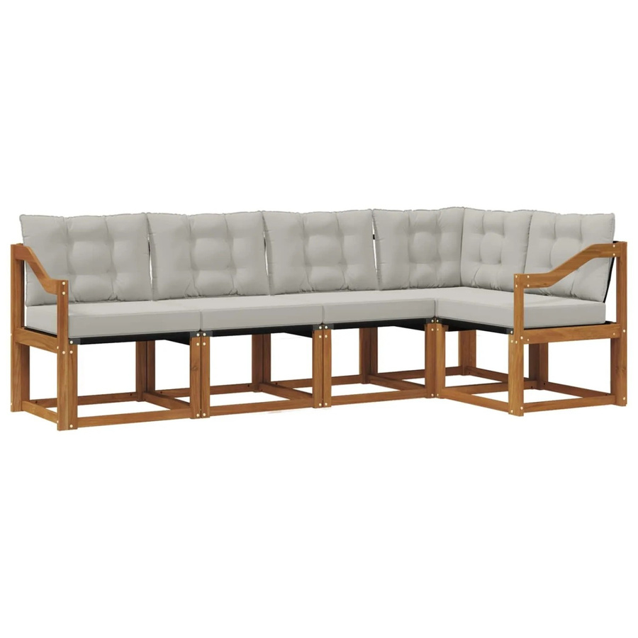 vidaXL Outdoor-Sofagarnitur 5-tlg. L-Form aus Akazienholz mit Textilene und Kissen in Natur und Hellgrau - Bild 2