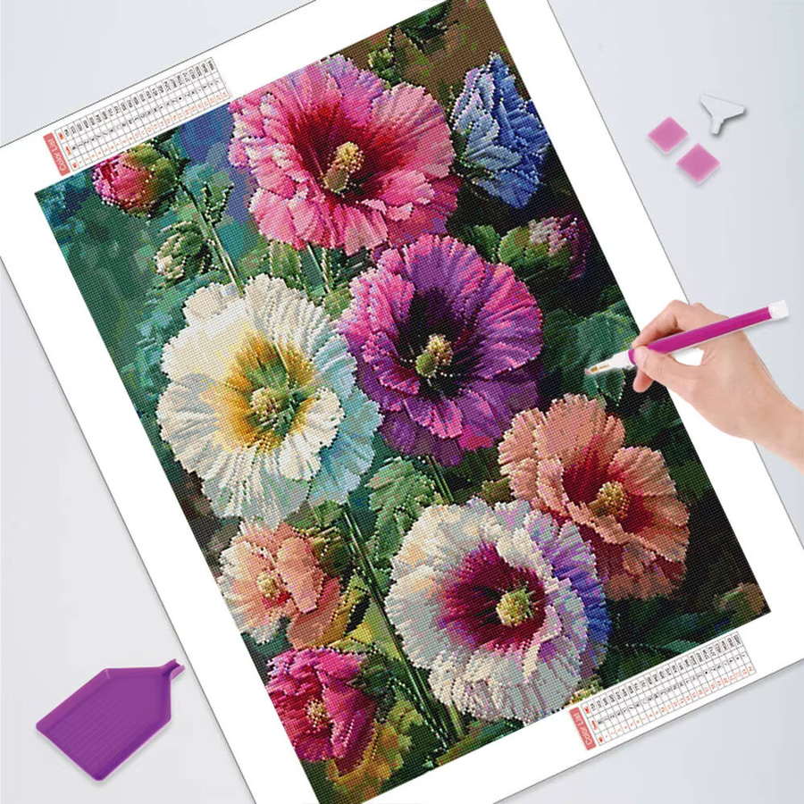 5D-Diamant-Malerei-Set YUTTEE Mohnblume mit Frau, buntes Diamant-Mosaik zur Dekoration, rund - Bild 2