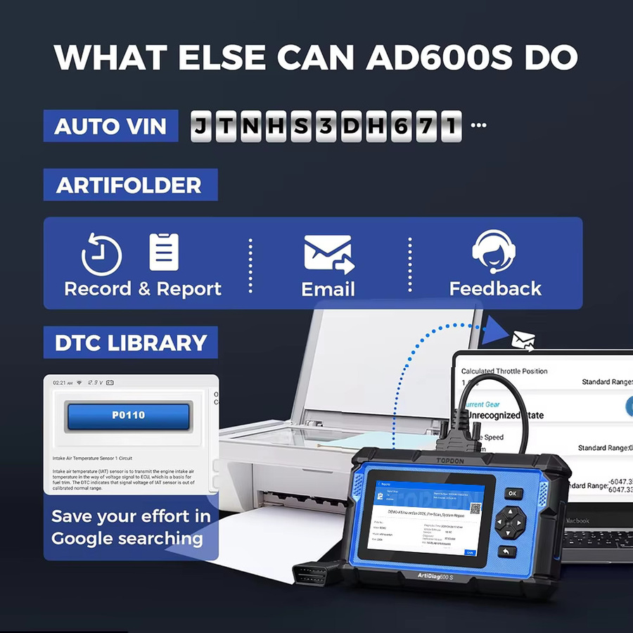 TOPDON Artidiag600S OBD2-Diagnosegerät in Schwarz mit lebenslangem Upgrade, Codeleser für ABS, SRS, AT und Motor sowie 9 Reset-Funktionen - Bild 6