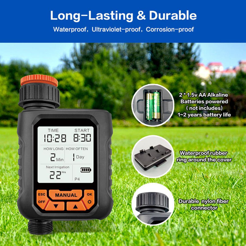 TOMTOP JMS Sprinkler-Timer für den Außenbereich mit 1 Auslass und großem LCD-Bildschirm, programmierbar ohne Regensensor - Bild 2