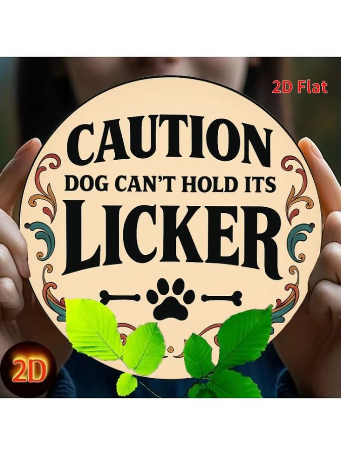 Potdemiel Vintage rundes Eisenschild Caution Dog Can't Hold It Licker mit Pfoten- und Knochen-Design - Bild 6