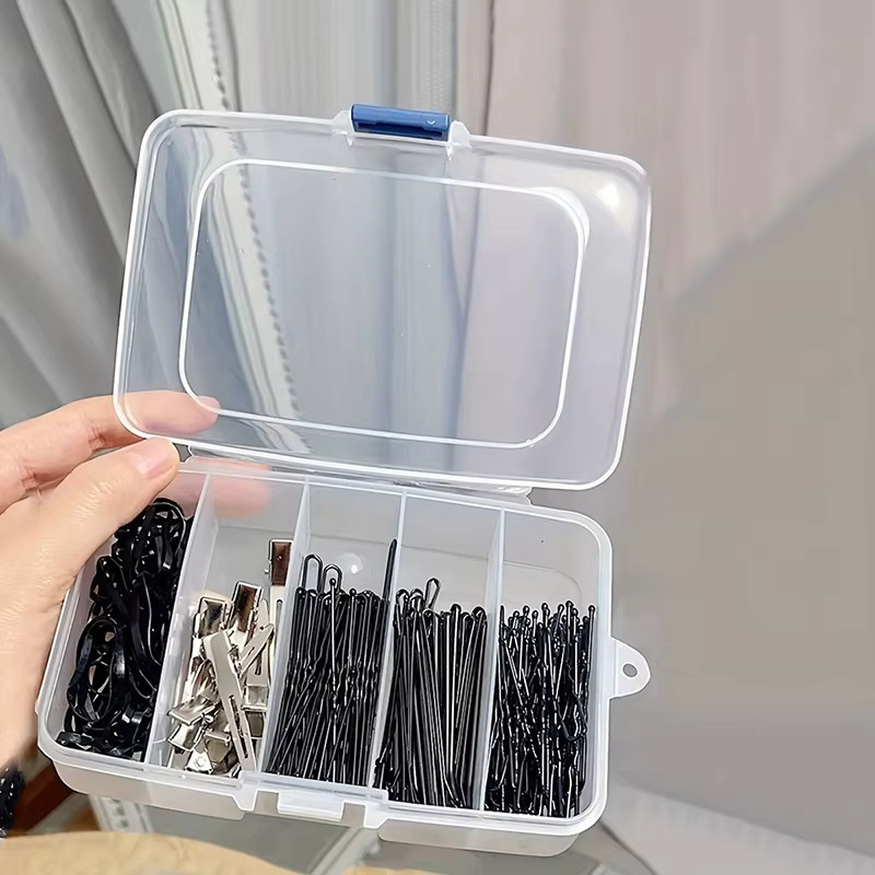 HUXUAN Schmuckbox und Organizer aus Kunststoff mit Deckel, transparent, tragbare Aufbewahrungsbox für Haarclips und Zubehör für Reise und Haushalt - Bild 1
