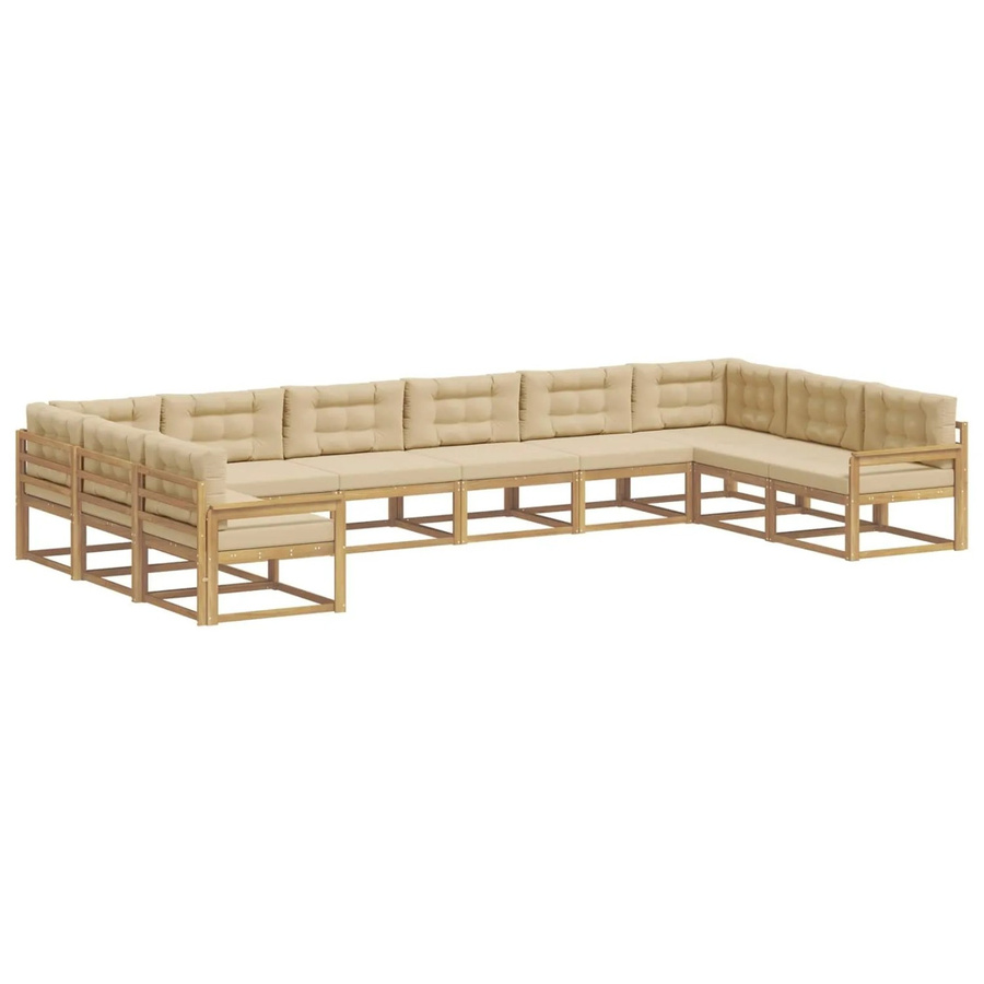 vidaXL Outdoor-Sofagarnitur aus massivem Akazienholz mit 10-teiligem Set in Weiß und Beige - Bild 2
