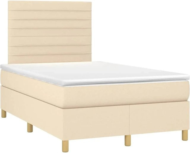 vidaXL Boxspringbett mit Matratze in Beige, Hybrid-Konstruktion mit Taschenfederkern, LED-Unterbettbeleuchtung und USB-Ladeport, B/T: 120 x 190 cm - Bild 1