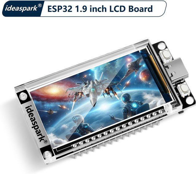 ideaspark ESP32 Entwicklungsboard mit 16 MB Speicher, 1,9 Zoll ST7789 TFT-LCD-Display, WiFi und Bluetooth, USB-C Anschluss für Arduino und MicroPython - Bild 1