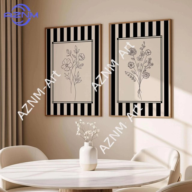 Potdemiel Minimalistische Blumen-Linienkunst Botanische Poster in Schwarz-Weiß als Moderne Wandkunst - Bild 1