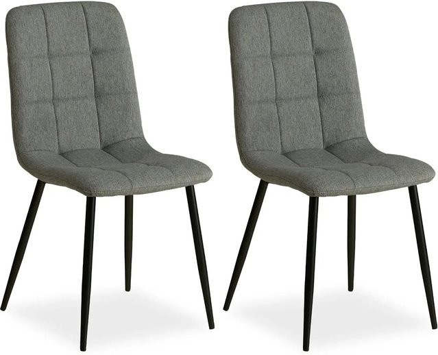 Homestyle4u Esszimmerstuhl 2er Set in Grau aus Samt mit gesteppter Polsterung und Metallgestell - Bild 1