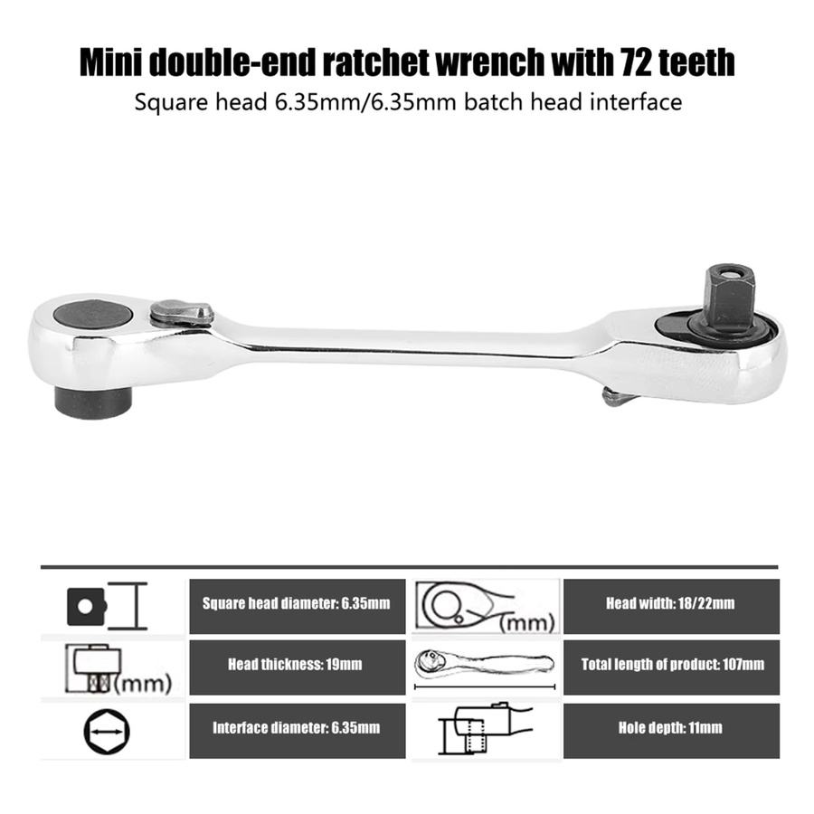 Mini-Ratschenschlüssel aus Metall in Silber, 1/4 Zoll Inbus-Werkzeug für KFZ-Reparaturen, Länge: 107 mm bis 130 mm - Bild 2