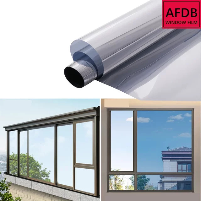 AFDB Silberne Fensterfolie mit 35 % VLT, selbstklebende verspiegelte Glasfolie zur Wärmeregulierung und UV-Schutz, reflektierende PET-Rolle - Bild 1