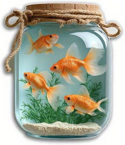 2D Acryl Kühlschrankmagnet London Design mit Goldfisch, Topfpflanzen und Sonnenblumenstrauß in Grau und Multicolour - Bild 1