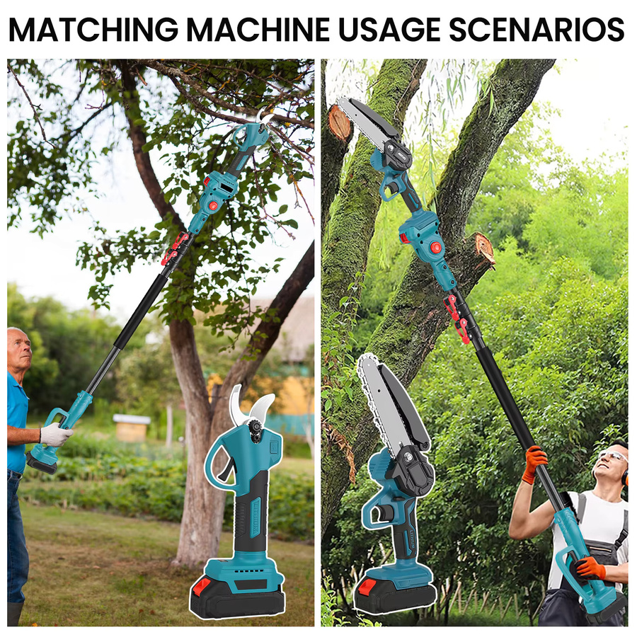Elektrische Astschere mit 2m Teleskopstange und Hochastsäge für 21V Makita Akku, Blau - Bild 3