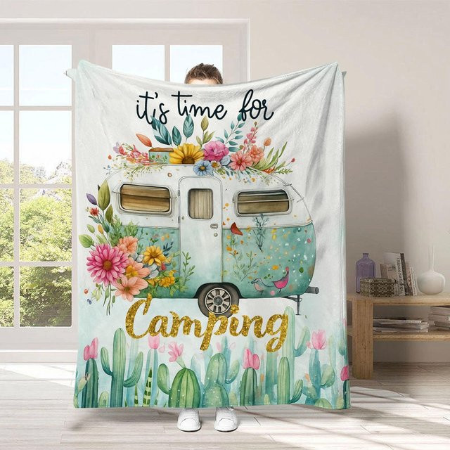 JMG Household Supplies Flanell-Kuscheldecke mit Camping-Print, Mehrfarbig, B/B: 130 x 150 cm - Bild 1