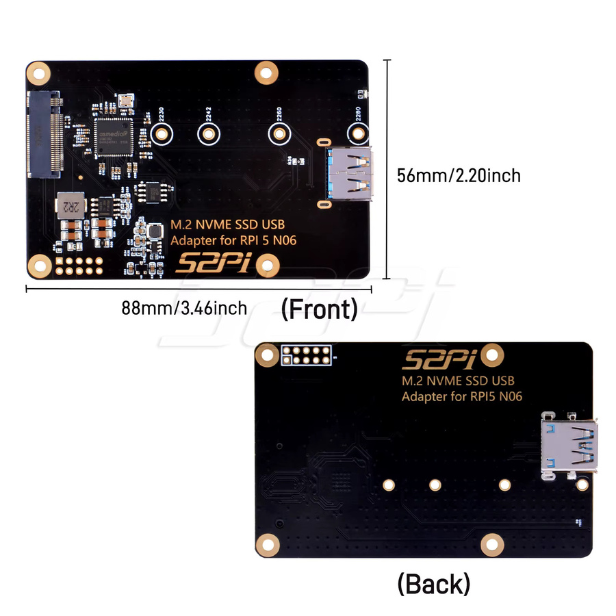 52Pi N06 M.2 NVMe SSD USB-Adapter für Raspberry Pi 5, kompatibel mit 2230/2242/2260/2280 SSDs, Schwarz - Bild 4