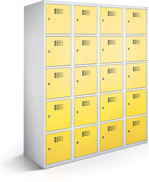 rotstahl Fächerschrank mit 20 Fächern in Gelb und lichtgrauem Korpus, B/T/H: 120 x 50 x 180 cm - Bild 1