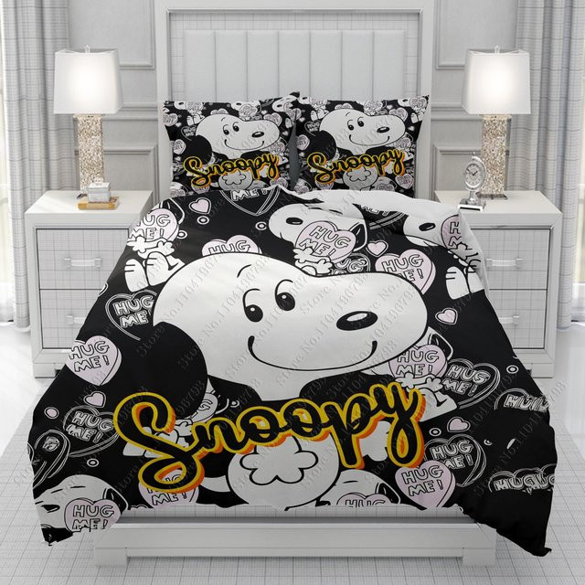 Disney Snoopy 3D Bettwäsche-Set aus Microfaser mit Motiv, Farbe Schwarz, B/H: 220 x 240 cm - Bild 1