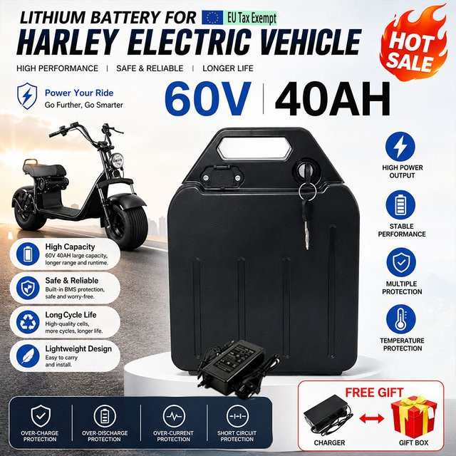 Wasserdichter 18650 Lithium-Akkupack für Harley Elektroroller, 60V 30Ah, Farbe: Schwarz - Bild 1