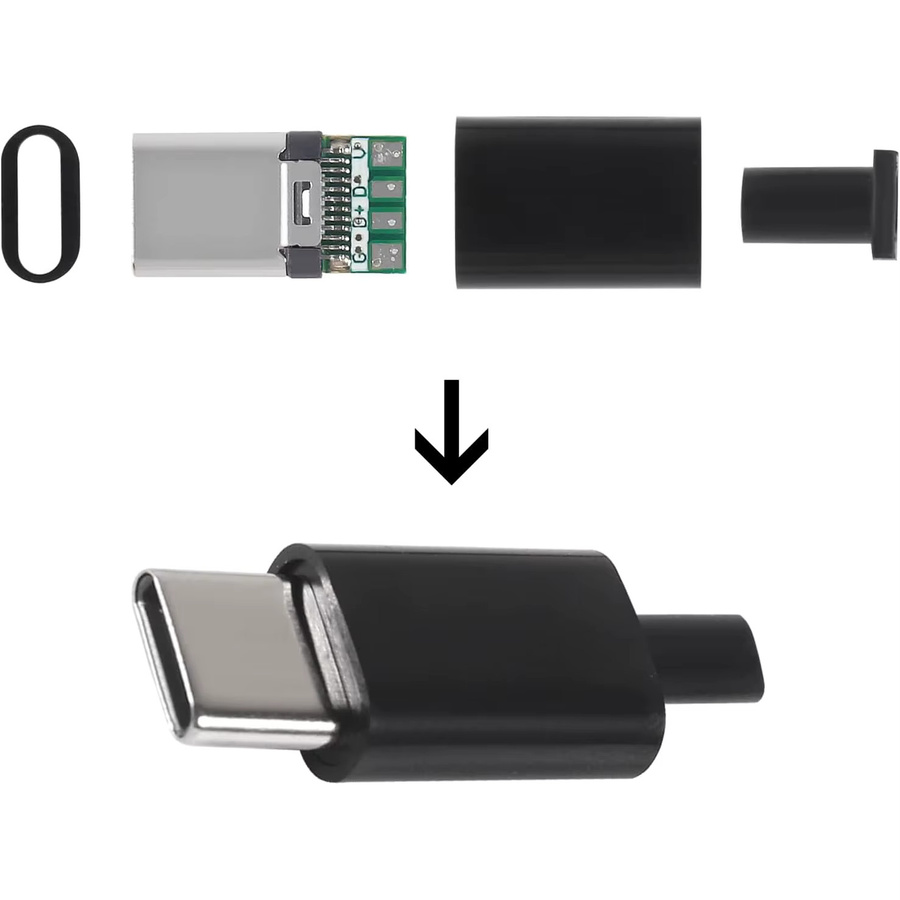 AOKIN 20er-Pack USB-C-Stecker USB 3.1 Typ-C Lötadapter mit Leiterplatte für die Kabelreparatur, schwarz - Bild 6