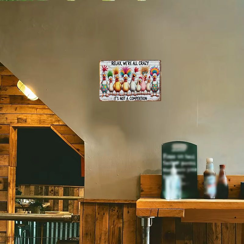 CIFBUY Wanddekoration aus Metall mit Huhn-Motiv im Bauernhaus-Stil, farbenfrohe 2D-Wandkunst für Wohnzimmer und Küche, Breite: 20,3 cm, Höhe: 30,5 cm - Bild 6