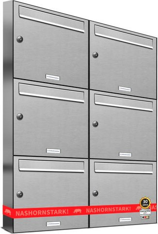 AL Briefkasten für 6 Parteien, Aufputzmontage, silberfarben, B/H/T: 153,547 x 102,6 x 11,6 cm - Bild 1