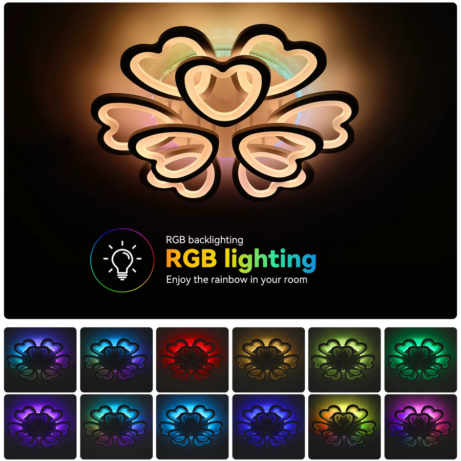 Oyajia LED-Deckenleuchte in Herzform mit RGB-Hintergrundbeleuchtung, dimmbar mit Fernbedienung, Multicolor, Weiß - Bild 2