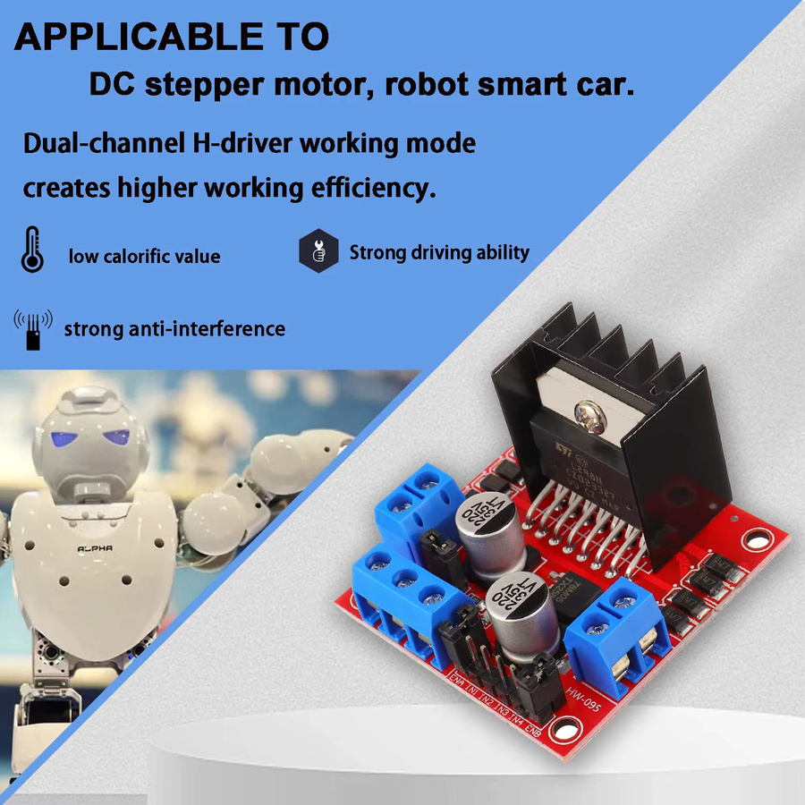 AOKIN L298N Motor Drive Controller Board DC Dual H-Bridge Roboter Schrittmotorsteuerung und Antriebsmodul für Arduino Smart Car in Rot - Bild 5