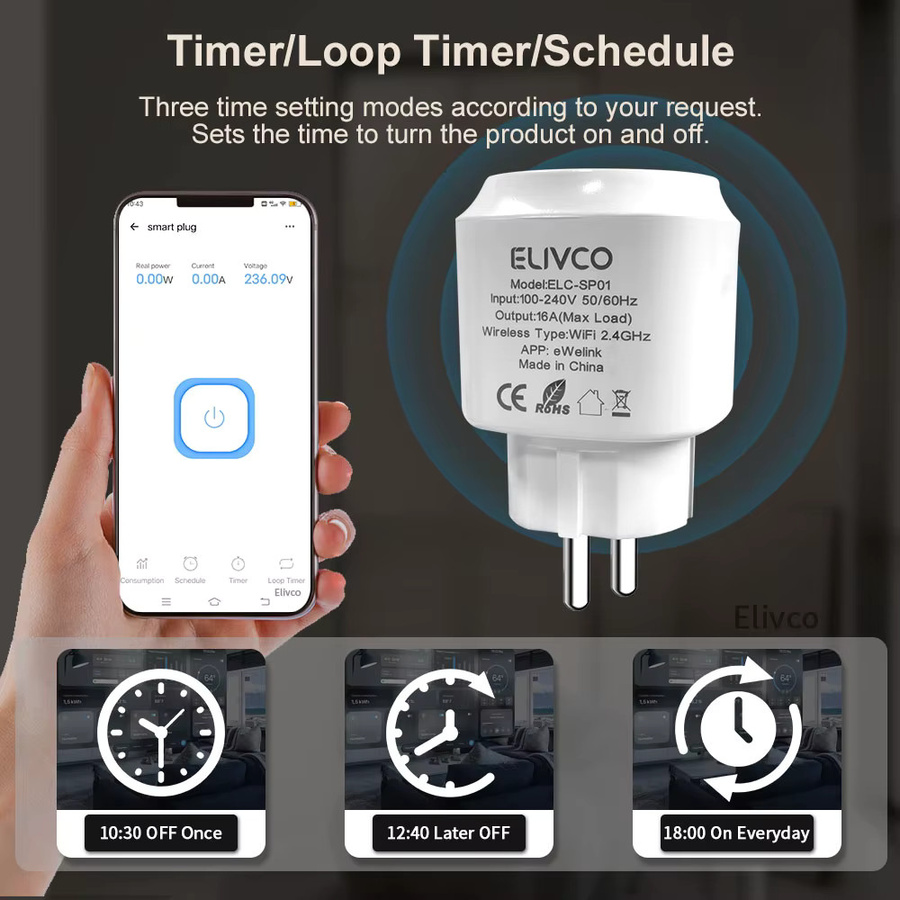 Elivco eWelink Smart Plug WLAN-Steckdose mit Timer und Countdown in Weiß, kompatibel mit Google Assistant, Alexa, SmartThings, Alice und Salute - Bild 5