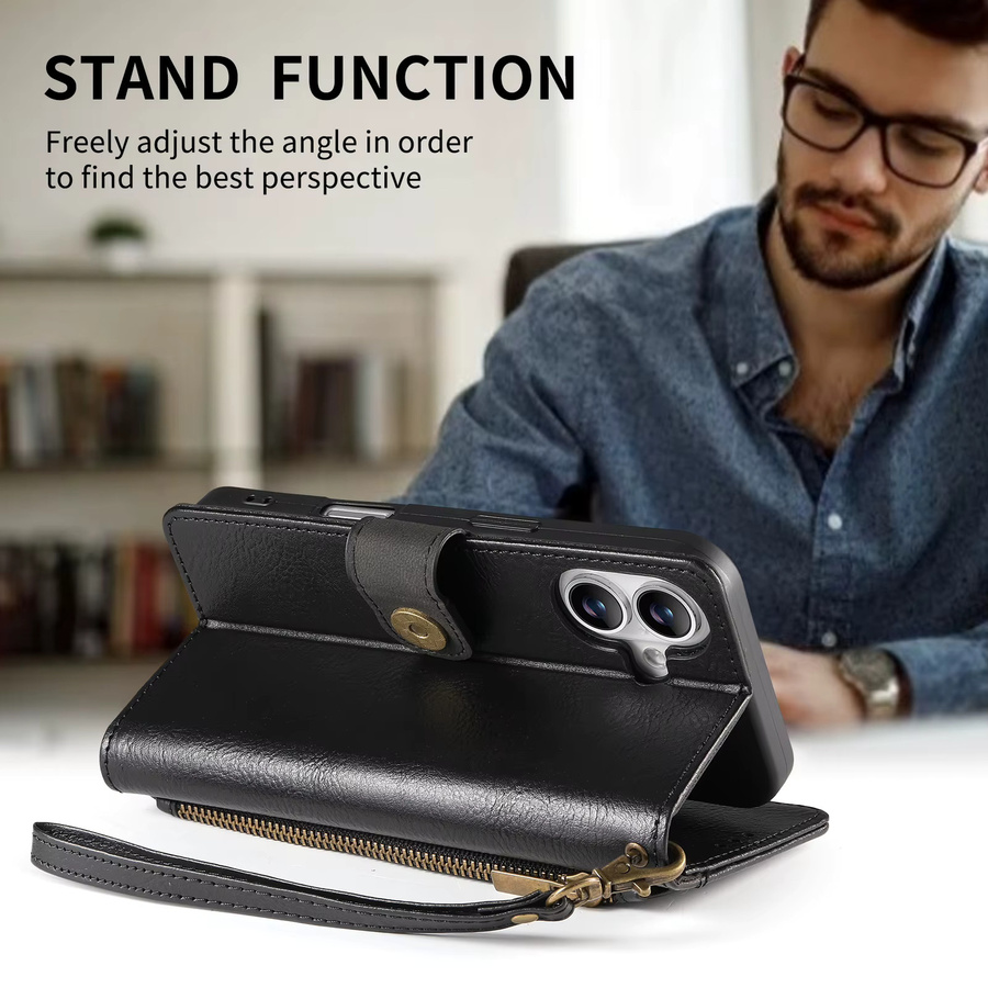 Leder Handyhülle mit Handgelenk-Gurt und Kartenfächern für Apple iPhone 16 Plus, 15, 14, 13, 12 Pro Max in Schwarz oder Grau - Bild 6