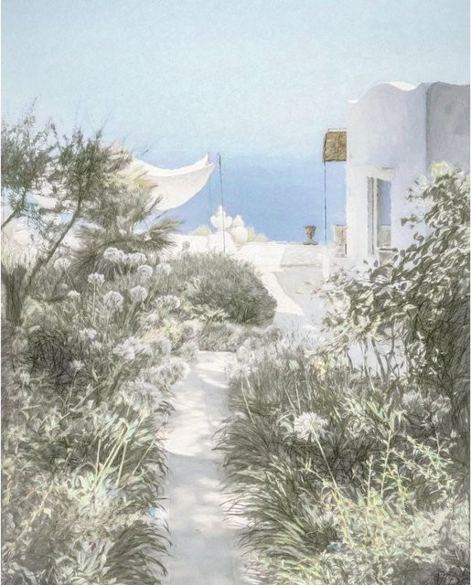Sanders & Sanders Fototapete Côte D’Azur in Blau und Grüngrau, B: 200 cm, H: 250 cm - Bild 1
