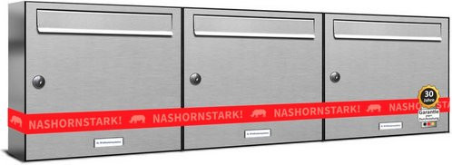 AL Briefkasten-System für 3 Parteien, Aufputzmontage, silberfarben, B/H/T: 153,91 x 34,5 x 11,6 cm - Bild 1