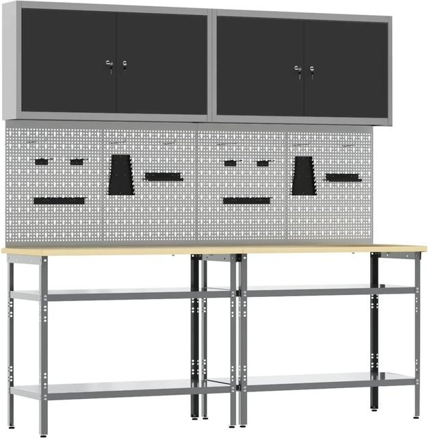vidaXL Werkbank-Set 8-teilig aus pulverbeschichtetem Stahl in Schwarz und Grau mit Pegboard - Bild 1