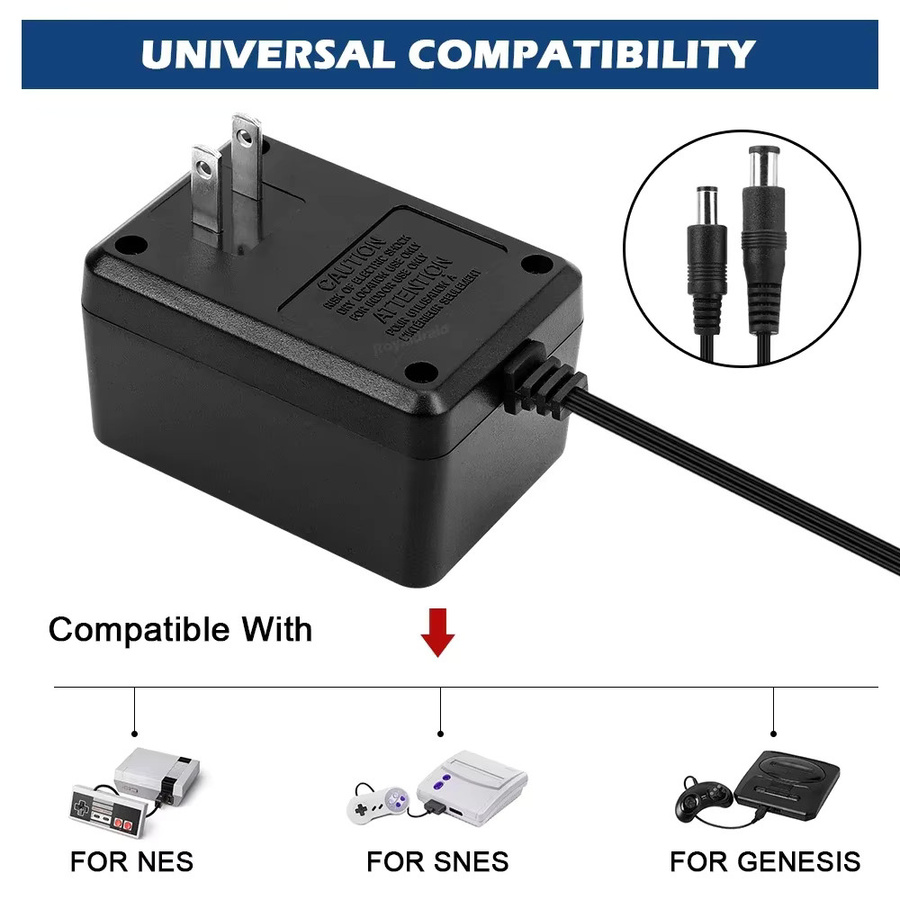 Hayoumon AC-Netzteil für NES, SNES und Sega Genesis Spielekonsolen, US-Stecker, Schwarz, Ausgang DC 9V 850mA - Bild 5