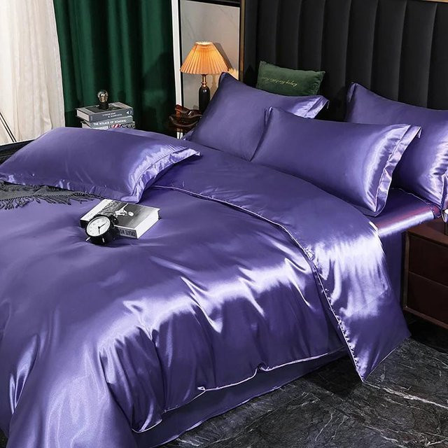 Bin Chi Textiles Seidenbettwäsche-Set aus Mako-Satin in Lichtlila, 4-teilig mit Bettbezug, Kissenbezügen, Spannbettlaken und Flachbettlaken - Bild 1