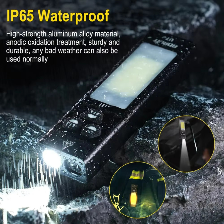 BORUiT U7 UV-LED-EDC-Taschenlampe in Schwarz mit 1100 lm, wiederaufladbar via USB-C, inklusive Powerbank-Funktion und Magnet für Camping und Arbeit - Bild 4