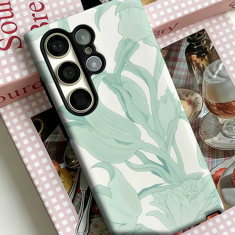 Stoßfeste Doppelschicht Handyhülle mit Blumenmuster in Minzgrün für Samsung Galaxy S25 Ultra, S24, S23 Ultra und S23 Plus - Bild 3