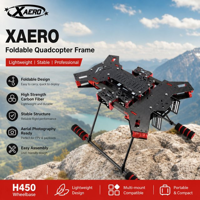 JMRRC H4 Quadrocopter Rahmen in Schwarz, faltbarer Drohnenrahmen mit fester Halterung für Luftaufnahmen, B/T/H: 450 x 450 x 680 mm - Bild 1
