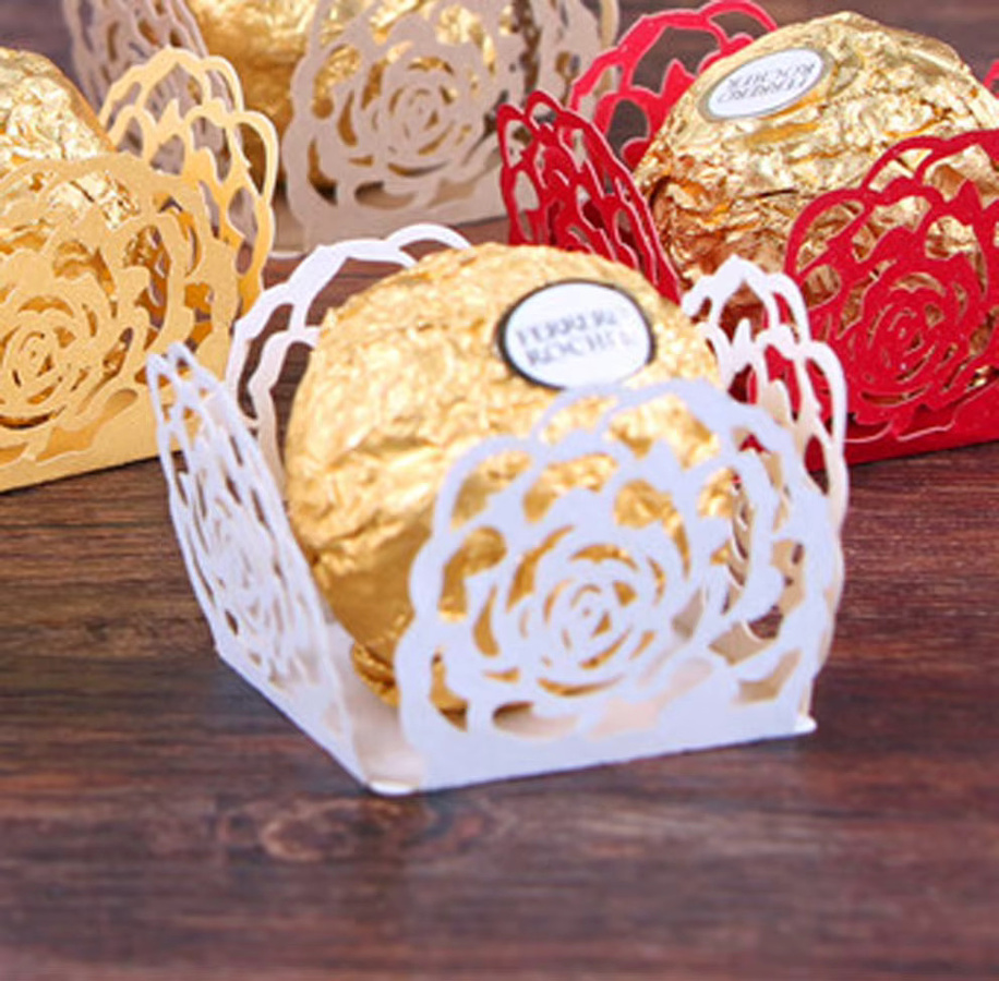 10 Stück CYZIWEIN Schokoladenverpackungen aus Papier in Weißgold für Hochzeit und Valentinstag als DIY Pralinenschachtel und Geschenkverpackung - Bild 2