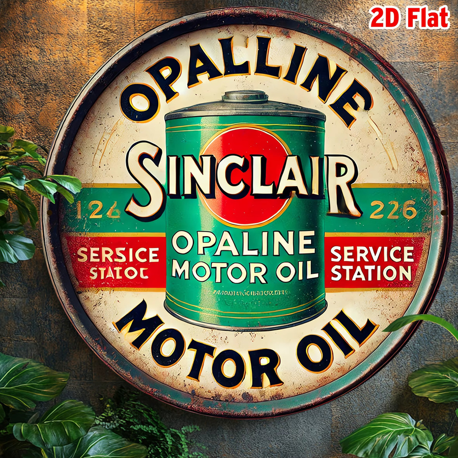 Vintage Sinclair Opaline Motoröl Blechschild von Potdemiel, rundes Aluminium-Wanddekor in Multicolour, Durchmesser: 20 cm - Bild 5