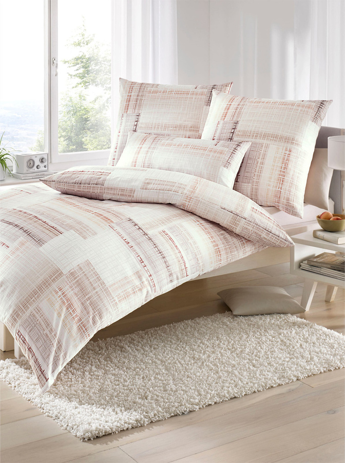 Biberna Bettwäsche Set aus Baumwolle mit Graphic Design in Beige und Weiß, B/H: 155 x 220 cm und 40 x 80 cm - Bild 1