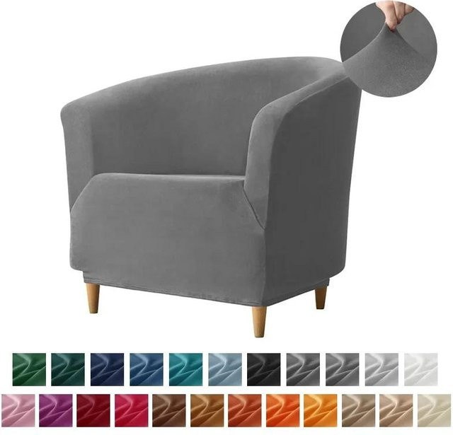 Yiran Furniture Sesselbezug aus weichem Samt und Stretch-Spandex für Club-Badewannen und Einzelsofas, Grau - Bild 1