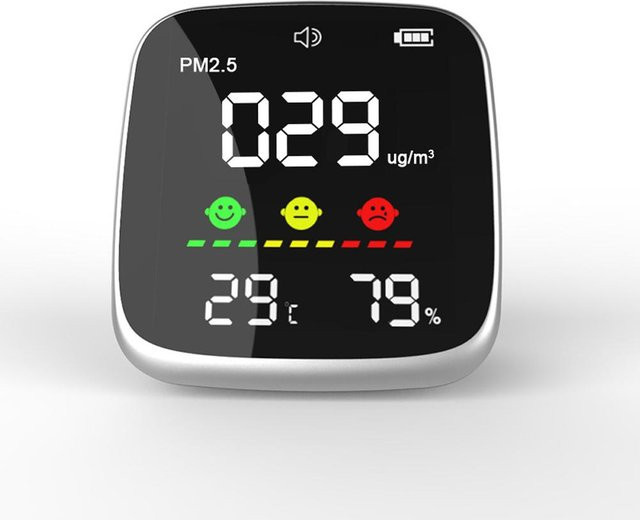 Kkmoon Tragbarer PM2.5-Detektor und multifunktionales Thermohygrometer mit USB-Wiederaufladung in Schwarz und Weiß - Bild 1
