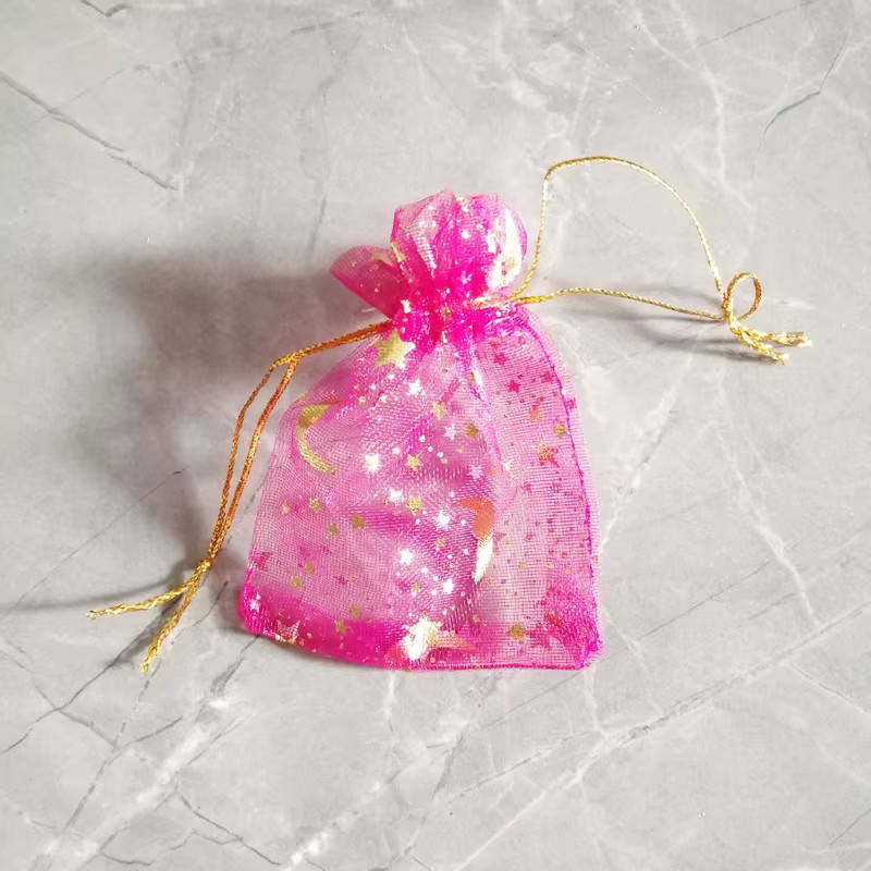 1000 Stück Organza Geschenkbeutel mit Sternen und Mond Motiv, kleine Schmuckbeutel mit Kordelzug, Farbe: Weiß, B/H: 9 x 12 cm - Bild 2