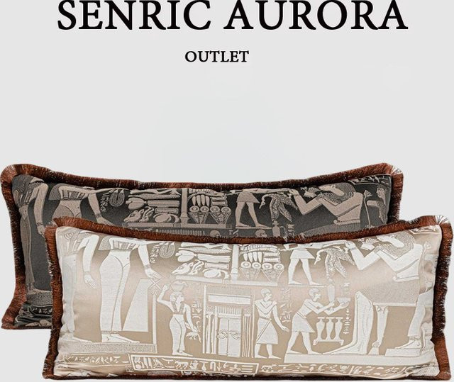 Senric Aurora Design-Luxus-Kissenbezug in Beige mit Retro-Muster im altägyptischen Stil, B/H: 65 x 30 cm - Bild 1