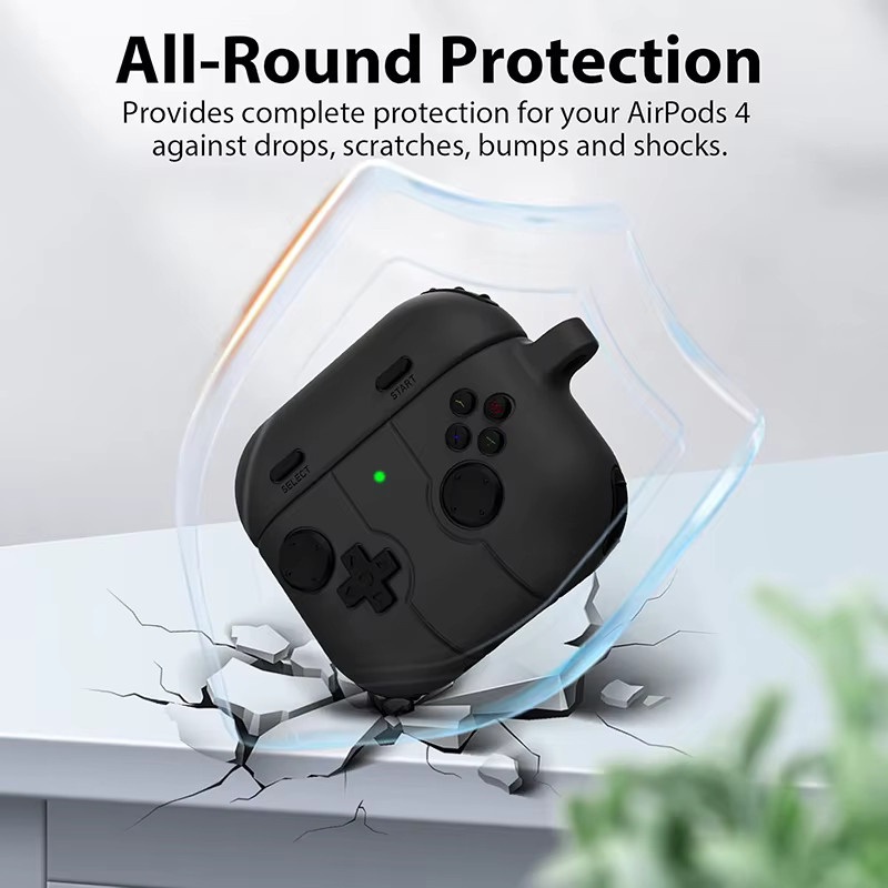Silikon Kopfhörer-Schutzhülle im Cartoon-Gamepad-Design für Apple AirPods 3, 4 und AirPods Pro/Pro 2, Farbe: Schwarz - Bild 2