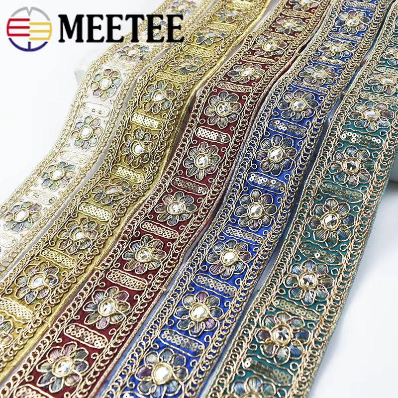 Meetee Besticktes Spitzenband mit Pailletten in Gold und Braun, Breite: 4,5 cm - Bild 3