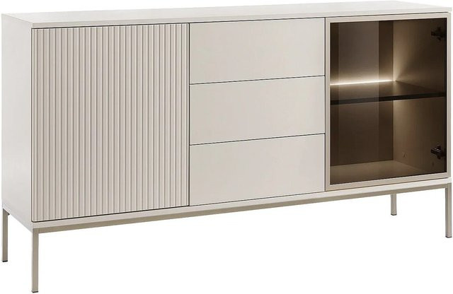 Vente-unique Sideboard Ovila in Beige und Schwarz mit integrierter Beleuchtung, Rauchglas und MDF, Breite: 154 cm - Bild 1