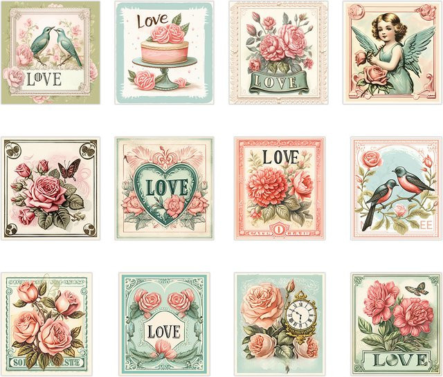 12 Stück elegante Aufkleber mit Liebeswörtern in Multicolour für Valentinstag, Hochzeitseinladungen und romantische Geschenkverpackungen - Bild 1