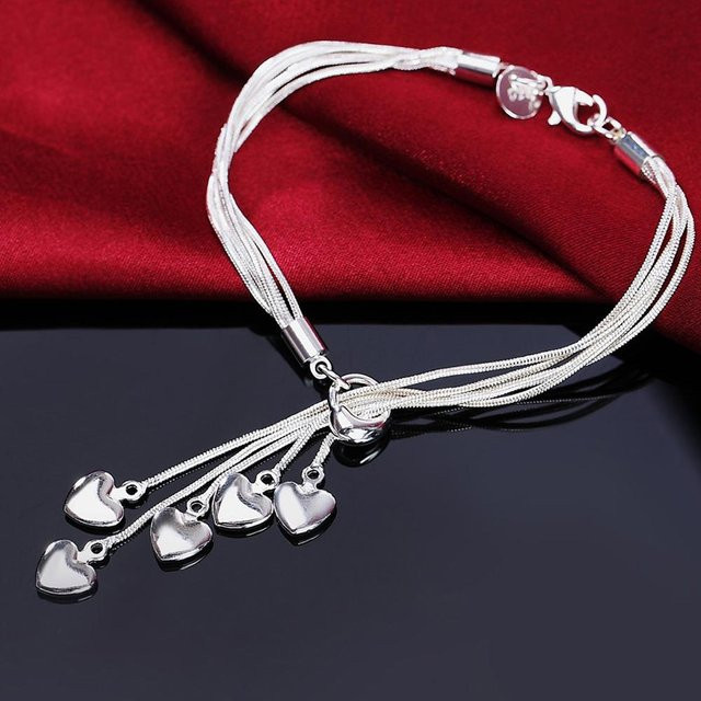 Armband Schlangenkette Herz, 925 Silber, Schwarz, Damen - Bild 1
