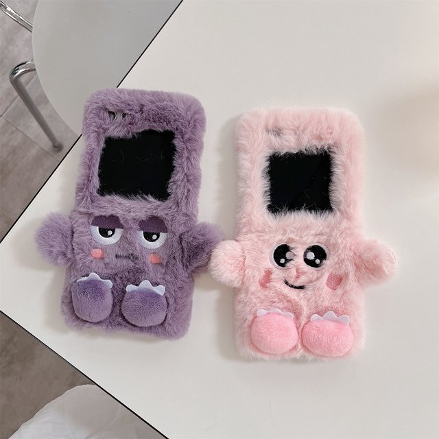 Plüsch-Handyhülle im Cartoon-Design für Samsung Galaxy Z Flip 5, Z Flip 4 und Z Flip 3 in Pink oder Purple - Bild 1