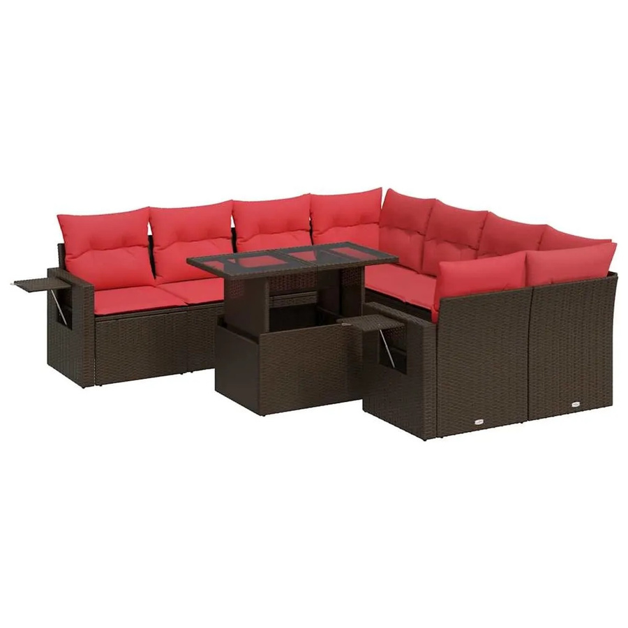 vidaXL 9-tlg Garten-Sofagarnitur aus braunem Poly-Rattan und Akazie mit Kissen - Bild 2