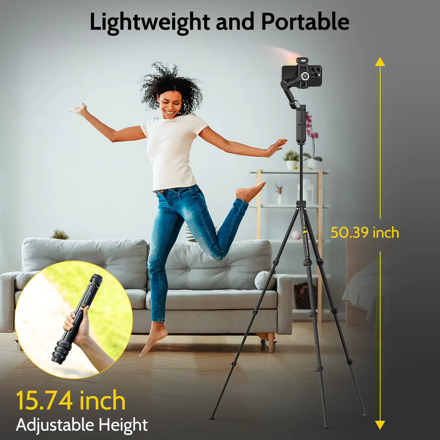 AOCHUAN Smart X Kompletter Combo-Hand-Gimbal-Stabilisator für iPhone und Android Smartphone mit Bodenstehendem Stativ in Schwarz - Bild 2